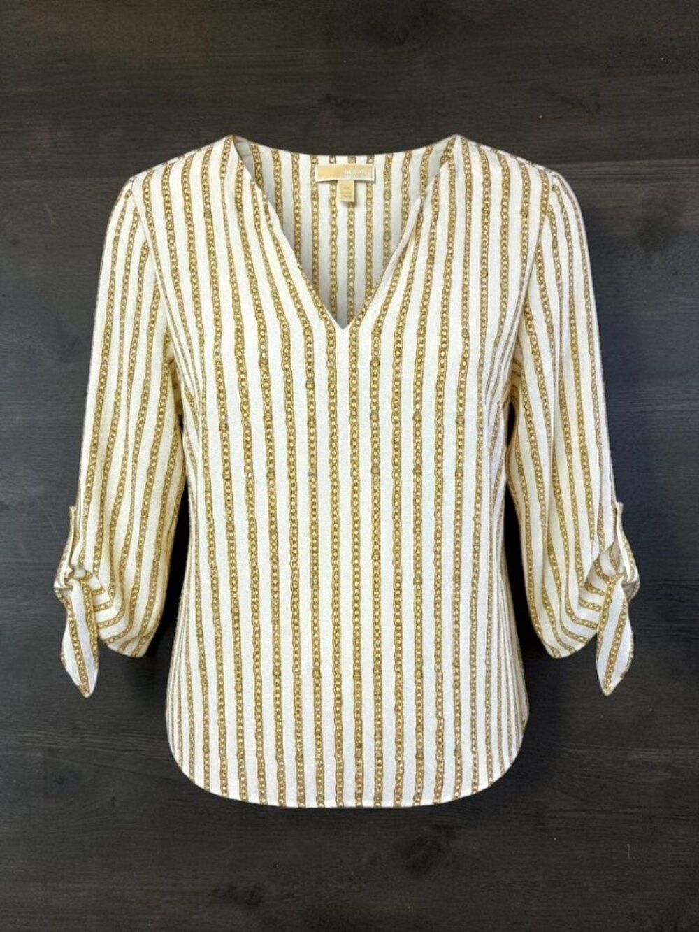 MICHAEL Michael Kors Chain Link Print Tie Cuffs Blouse